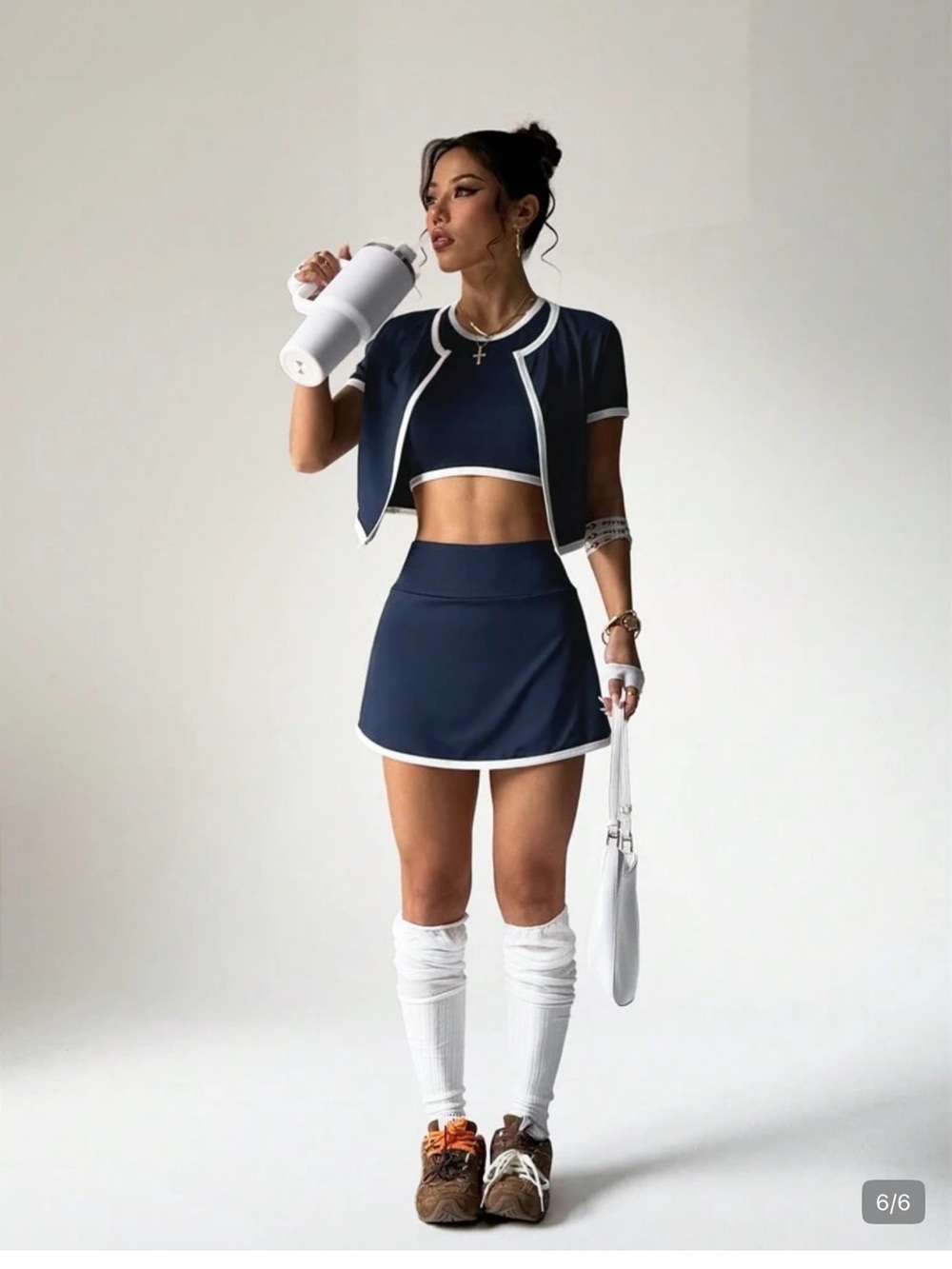 SHEIN Navy and White Trim Two-Piece Tennis Skirt Set